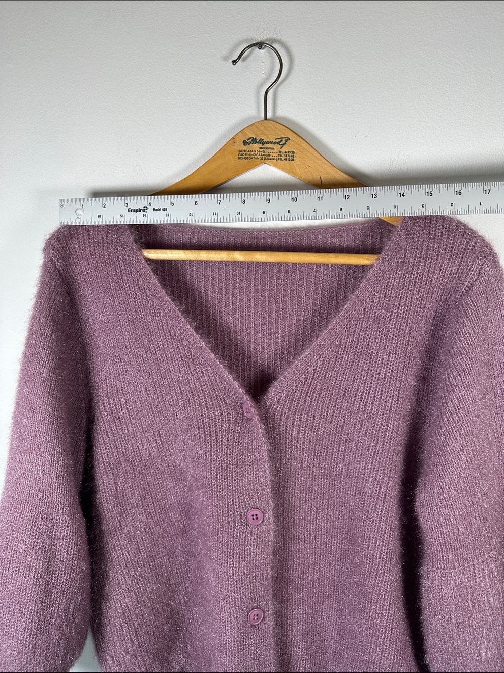 Lisa and Rose Balloon Sleeve Sweater Cardigan Mauve Knit V-Neck Size M Cozy Soft - Picture 9 of 12
